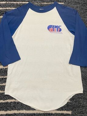 Vintage 70s Ringer Tee Baseball T Shirt Single Stitch Medium Stedman Tag